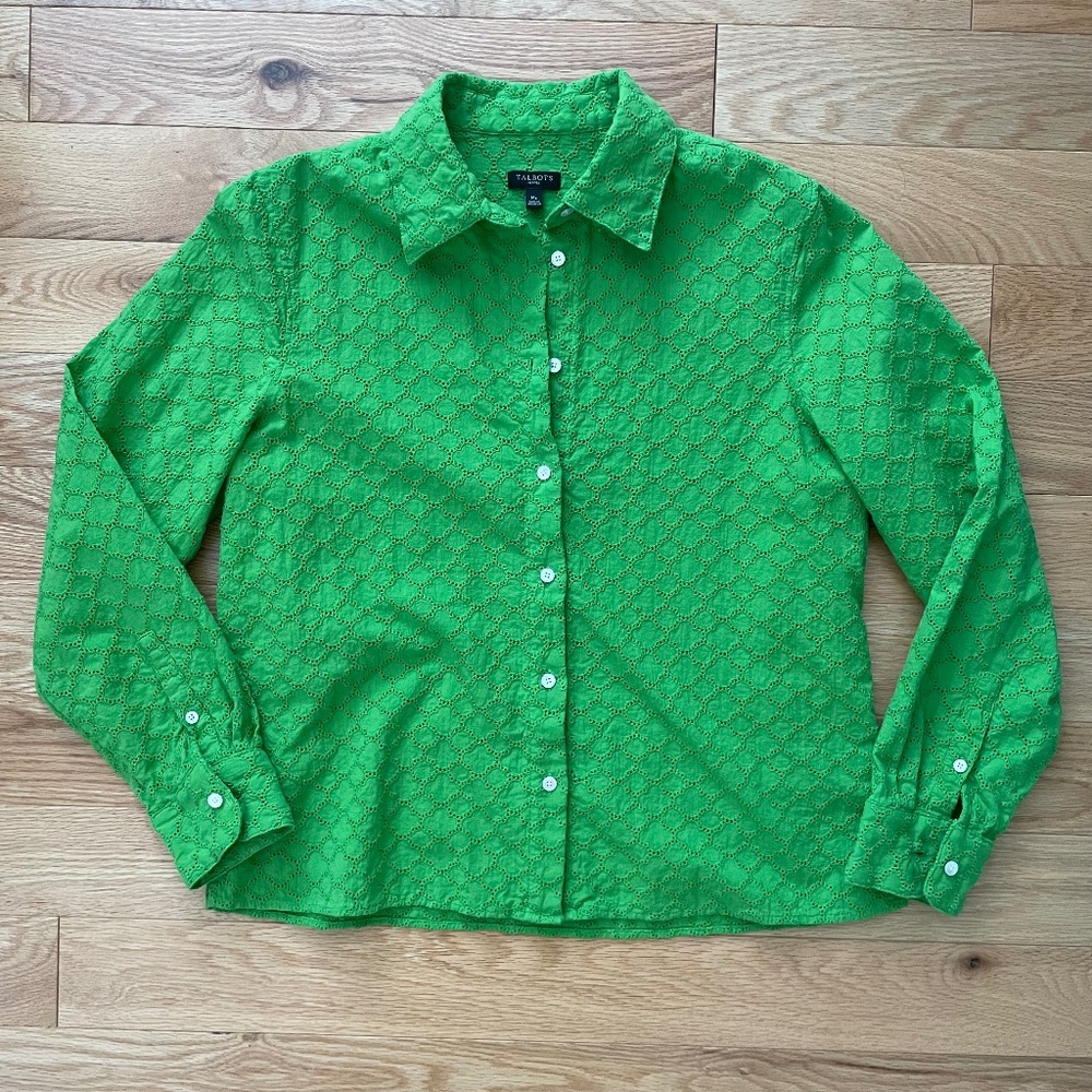 Talbots embroidered cotton button down shirt